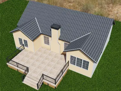 Low Poly Suburban Exterior House Game Ready 3D Model Low-poly 3D model