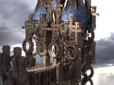 Steampunk Clockwork city bridge 3D model