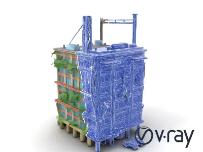 Collapsed Skyscraper with Twisted Steel Frame model pack Low-poly 3D model