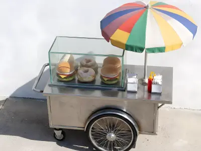 Stainless Steel Street Food Cart 3D Model Low-poly 3D model