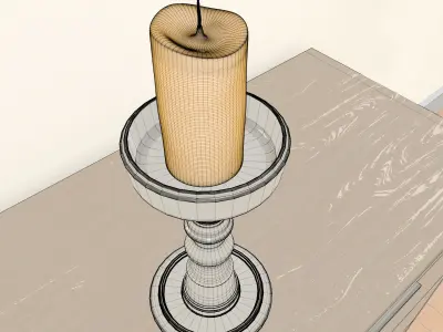 Candlestic and candle with flame 3D model