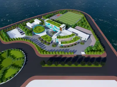 Colleges building near ocean 3D model