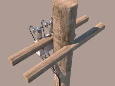 Detailed Power - Cable - Telephone Pole 3D model