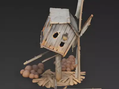 Ruined Medieval Wooden Post Mill 3D Model Low-poly 3D model