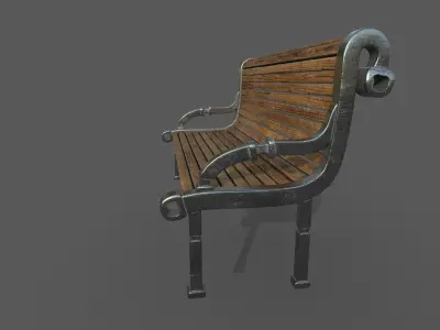 bench wooden Low-poly 3D model