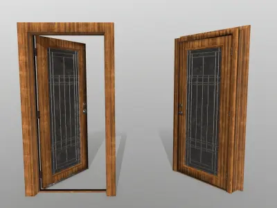 door 2 wooden with glass panel Low-poly 3D model