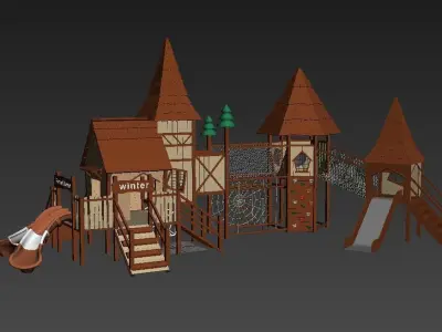 Wood forest town series children outdoor playhouse playground 3D model