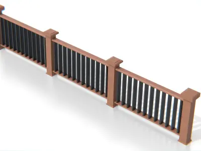 Modular Wooden Railing Fence Low-poly 3D model