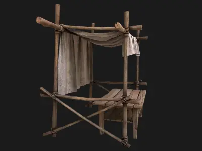 Market Stall White Tent  Low-poly 3D model