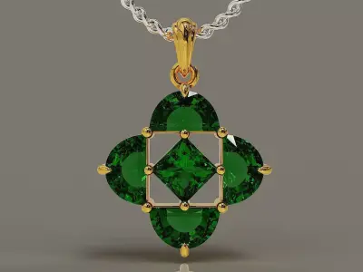Prong set half moon and princess shape diamonds pendant 3D print model