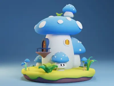 Cute Mushroom House Low-poly 3D model