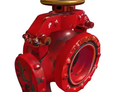 Industrial Red Butterfly Valve Low-poly 3D model