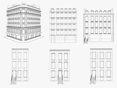 Row Houses and Parisian buildings Low-poly 3D model