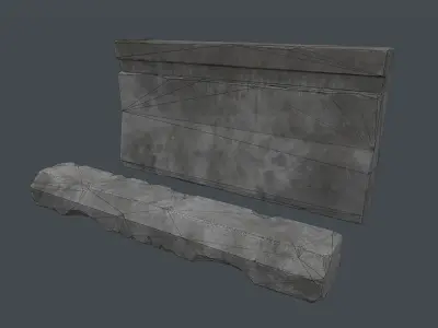 Concrete Curb and Roadblock Low-poly 3D model