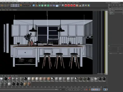 Redshift - C4D Scene files - French Country Kitchen Interior 3D model