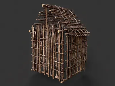 Primitive Wood Stick Jungle Shelter 2  Low-poly 3D model