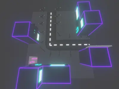 Neon city Low-poly 3D model