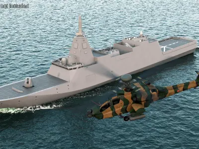  Japanese Mogami Class Frigate FFM-2 with Helicopter Rigged 