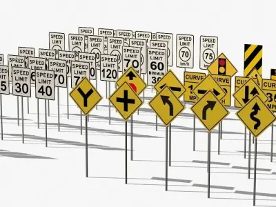 Traffic signs Low-poly 3D model