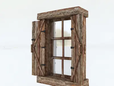 Old Wooden Window 02 Low-poly 3D model