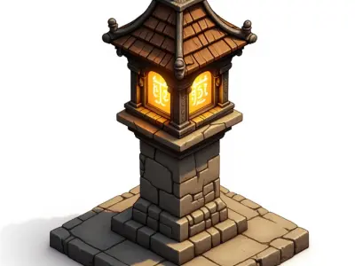 medieval urban stone lantern 1 3D print model