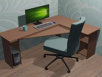 table with pc 3D model