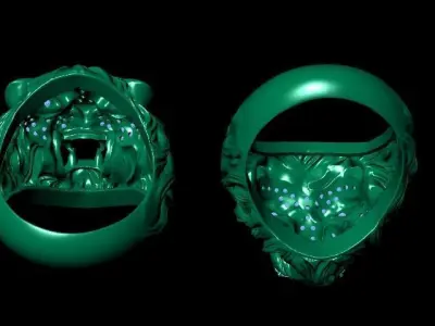 Majestic Lions Embrace Men Gemstone Ring Free 3D print model