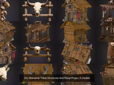 Orc Warcamp Tribal Structures And Ritual Props 3D Model Pack