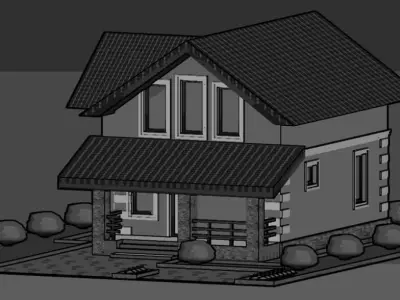 Residential house in the village Low-poly 3D model