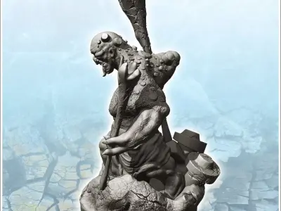Cyclops with stick in hand 3 - Medieval Fantasy Magic Feudal Old 3D print model