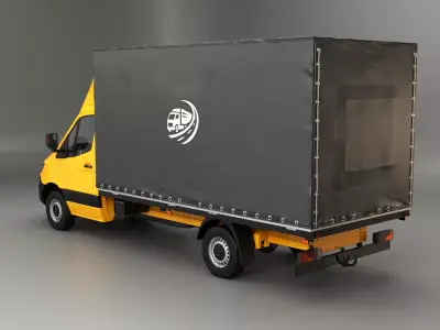 Yellow Modern Curtain Tautliner Van 3D model