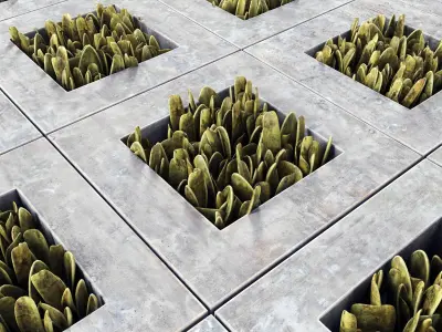 Eco-parking concrete floor with grasses 3D model