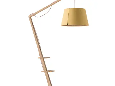 Wooden adjustable floor lamp with cone shade 3D model