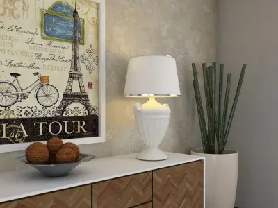 Living Room Wood Mirror Table Bamboo Artdeco Set 3D model