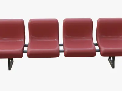 Red 4 Seats Waiting Room Bench Airport Low-poly 3D model