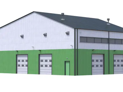 Industrial Building 13 Green Low-poly 3D model