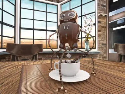 ARoboCoffee1 robot with cup of coffee on table 3D model