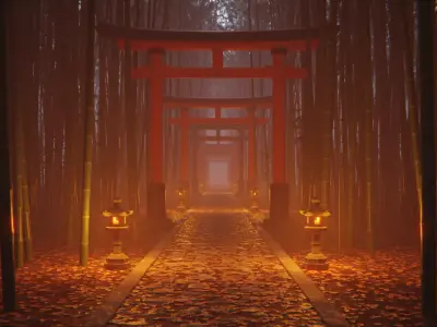 Japanese Bamboo Path 3d Scene 3D model