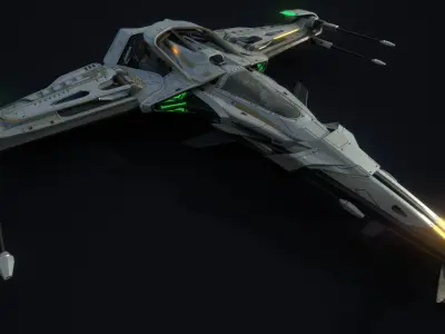 X-Blade spaceship with lights Low-poly 3D model
