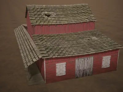 Barn Cattle Shed Farm Shelter Village Farmhouse With Interior  4 Low-poly 3D model