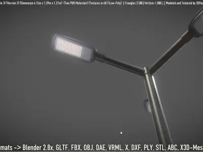 Street Light 12 Pole 3 Version 3 Low-poly 3D model
