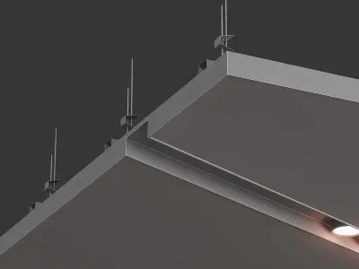 Wooden suspended ceiling with lighting 49 3D model