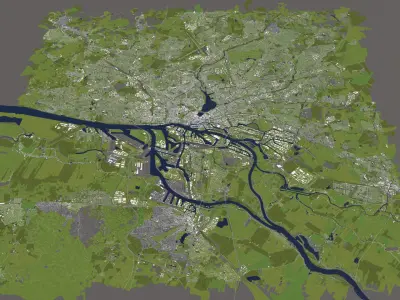 Hamburg Germany 50x50km 3D Model City Map 3D model
