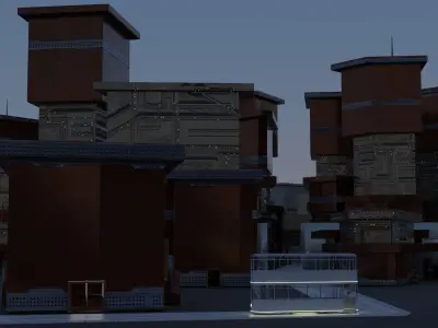 Sci fi city settlement Game Ready 4k real world scale Interiors Low-poly 3D model