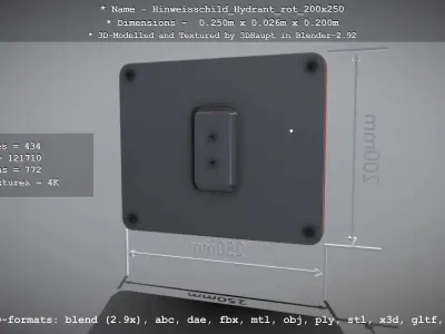 Hinweisschild Hydrant rot 200x250mm Low-poly 3D model