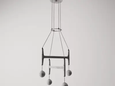 Wooden H Structure 4 Globe Pendant Light Model 3D model