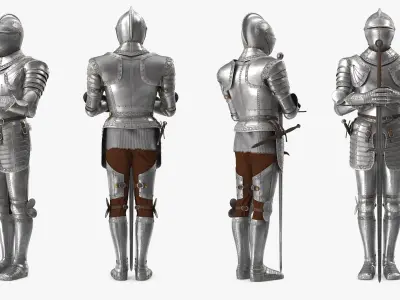  Medieval Knight Plate Armor standing with Zweihander 