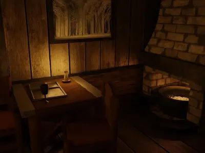 Medieval Tavern Only One Room GameReady Low-poly 3D model