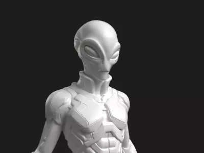 Alien Warrior Print Ready Sci-Fi Character Statue 3D print model