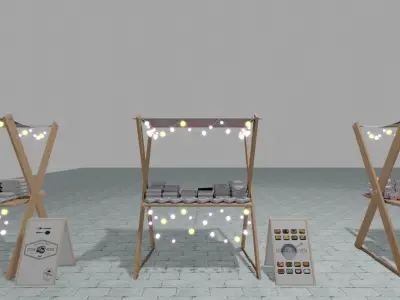 marche-table outdoor food stand with tables and chairs 3D model